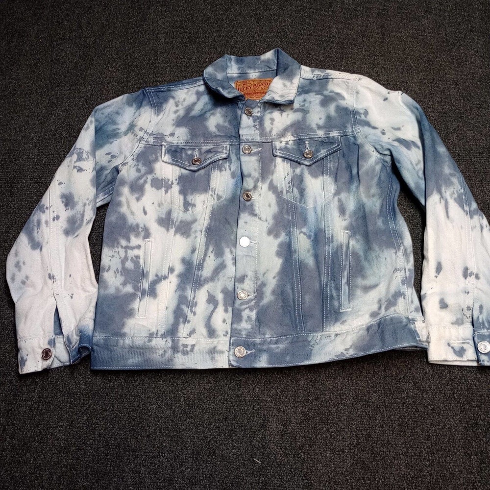 Lucky Brand Denim Jacket Women Large Blue Acid Tie Dye Wash Tomboy Trucker‎